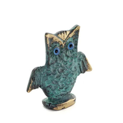 Uggla eller Glaucus: den heliga fågeln, symbol för visdom, försiktighet, öppna vingar n3 7x7cm Helkroppsstaty Bronsdekoration Br