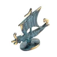 Uggla eller Glaucus: den heliga fågeln, symbol för visdom, försiktighet, gigantisk sned 9x6cm helkroppsstaty Bronsdekoration Bro