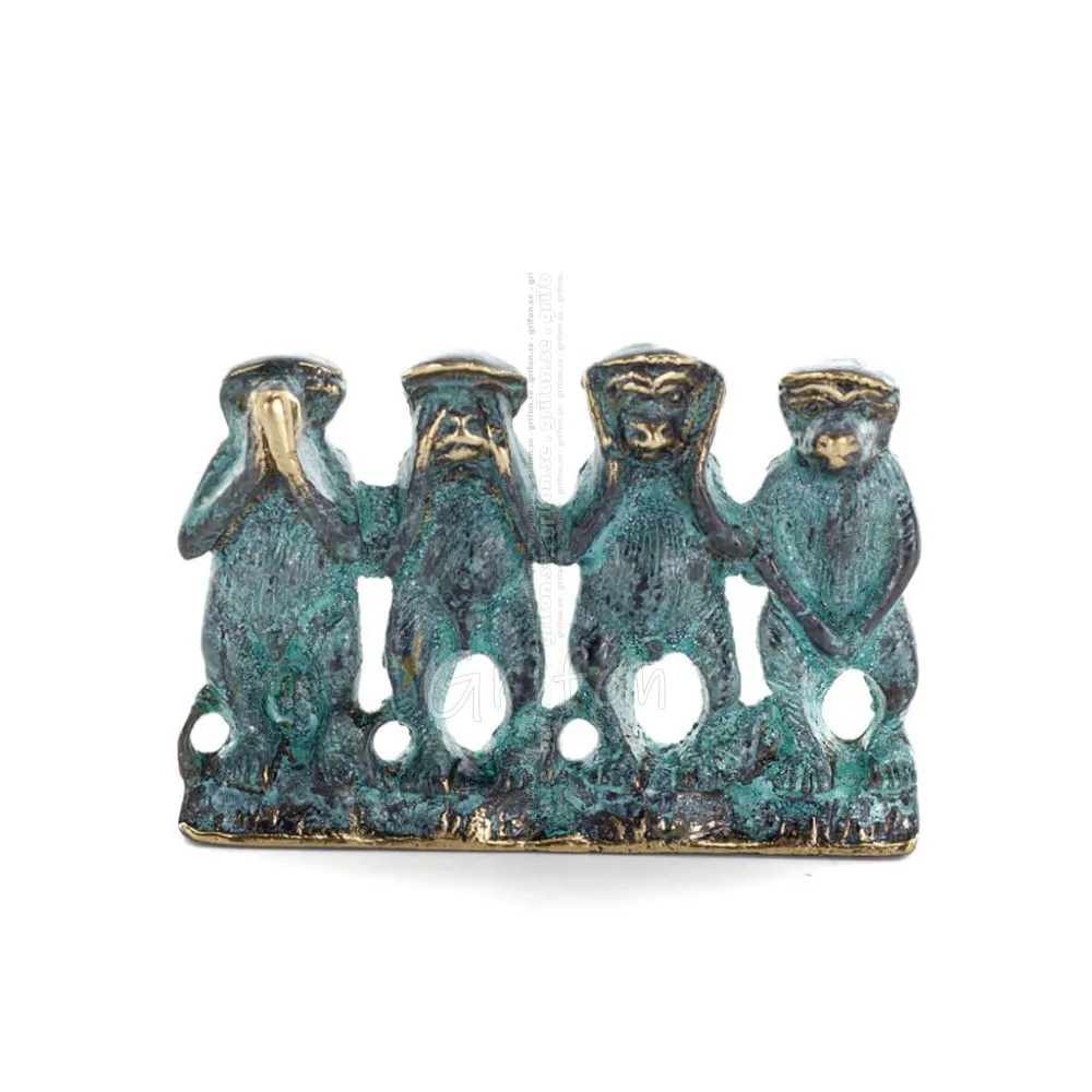 Fyra apor 7x5 cm helkroppsstaty Bronsprydnad, miniatyr Brons 1 - grifon.se 