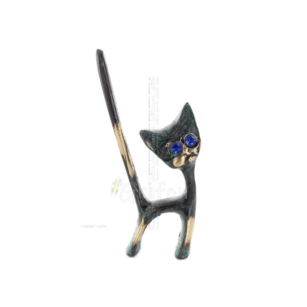 Tunn svans katt 8x5 cm helkroppsstaty Bronsprydnad, miniatyr Brons 1 - grifon.se 