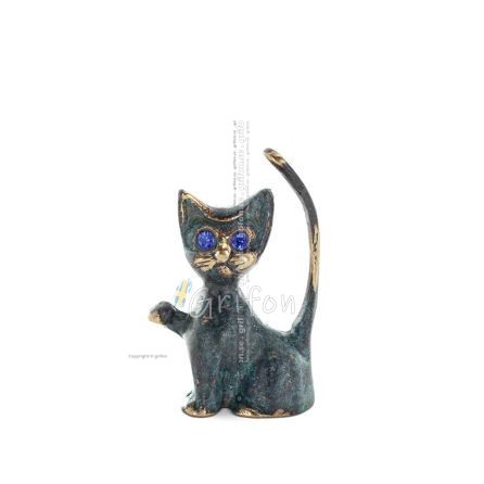 Tunn svans katt 8x4 cm helkroppsstaty Bronsprydnad, miniatyr Brons 1 - grifon.se 
