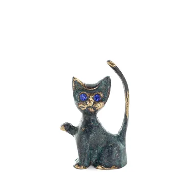 Tunn svans katt 8x4 cm helkroppsstaty Bronsprydnad, miniatyr Brons 1 - grifon.se 