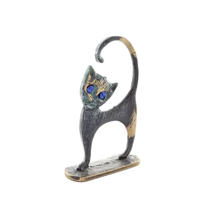 Katt Ny vände 8,5 cm helkroppsstaty Brons Ornament Miniatyr Brons 5 - grifon.se 
