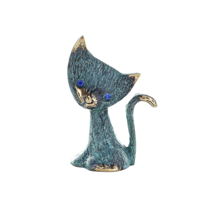 Cat Flat Right 9 cm helkroppsstaty Bronsprydnad, miniatyr Brons 1 - grifon.se 