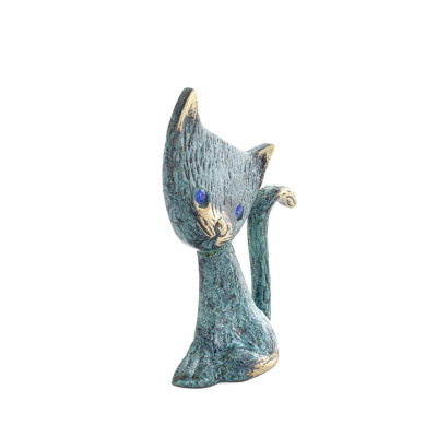Cat Flat Right 9 cm helkroppsstaty Bronsprydnad, miniatyr Brons 5 - grifon.se 