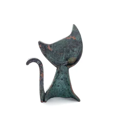 Katt Platt höger 11 cm helkroppsstaty Bronsprydnad, miniatyr Brons 3 - grifon.se 