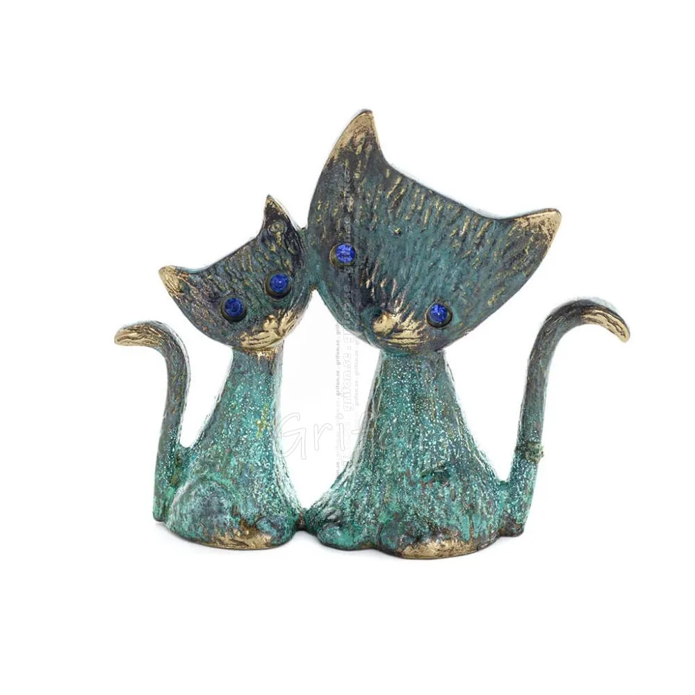 Kattskulptur par 11 cm helkroppsstaty Bronsprydnad, miniatyr Brons 1 - grifon.se 