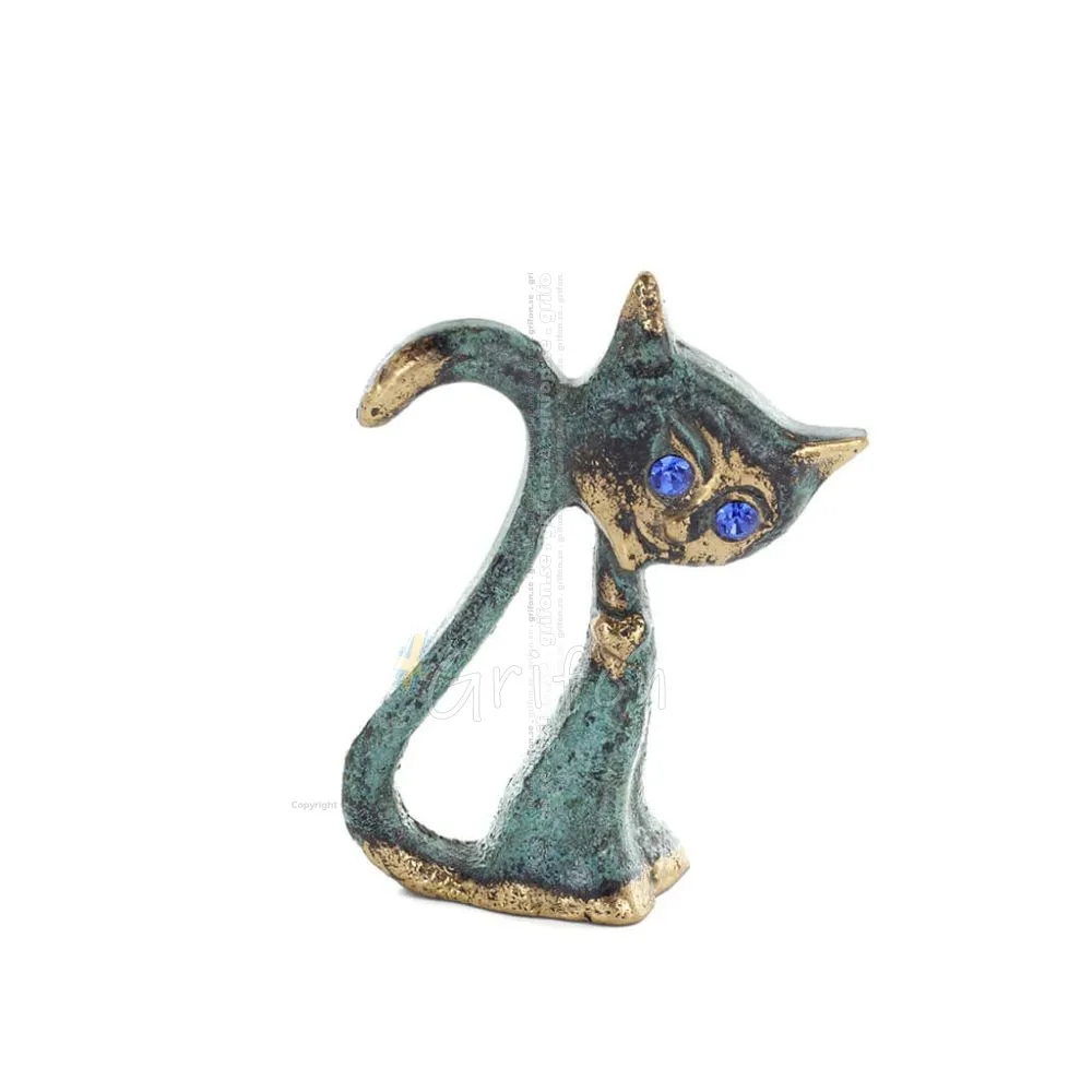 Kattsvans stående 7 cm helkroppsstaty Bronsprydnad, miniatyr Brons 1 - grifon.se 