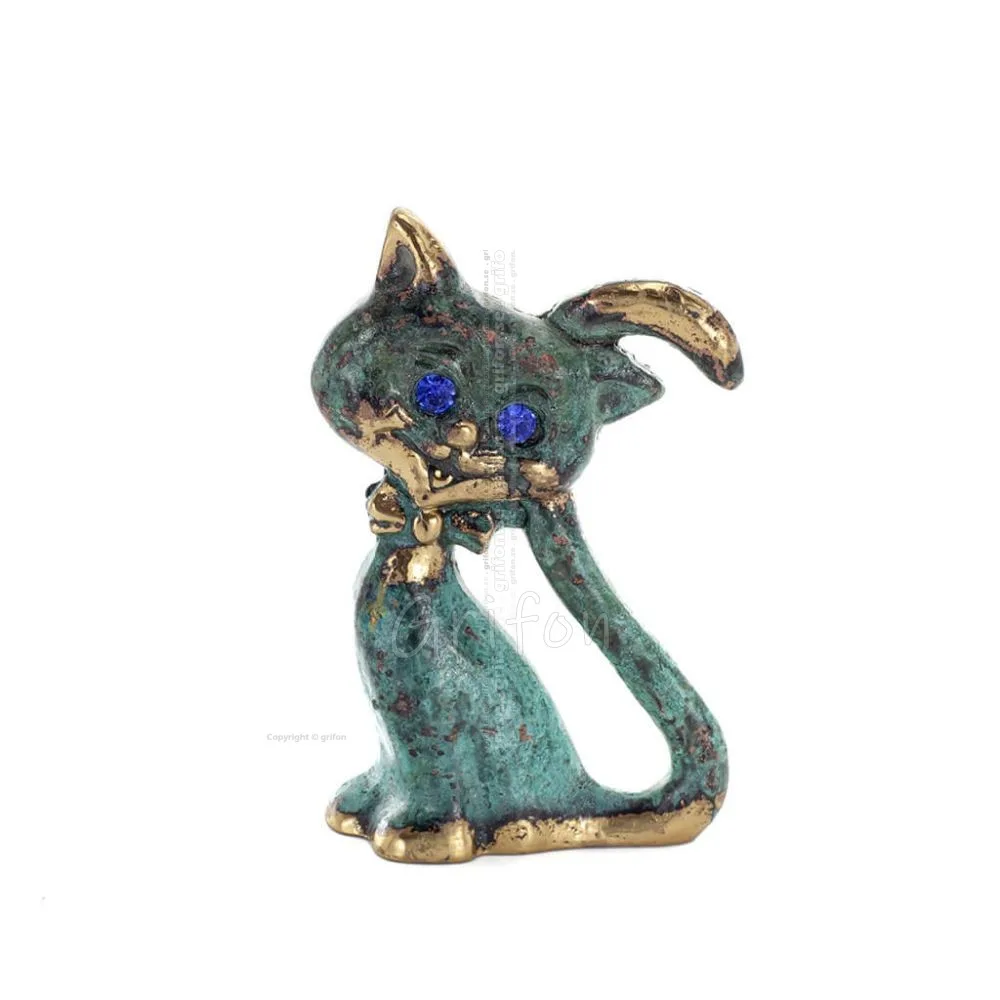 Kattsvans stående 7,5 cm helkroppsstaty Bronsprydnad, miniatyr Brons 1 - grifon.se 