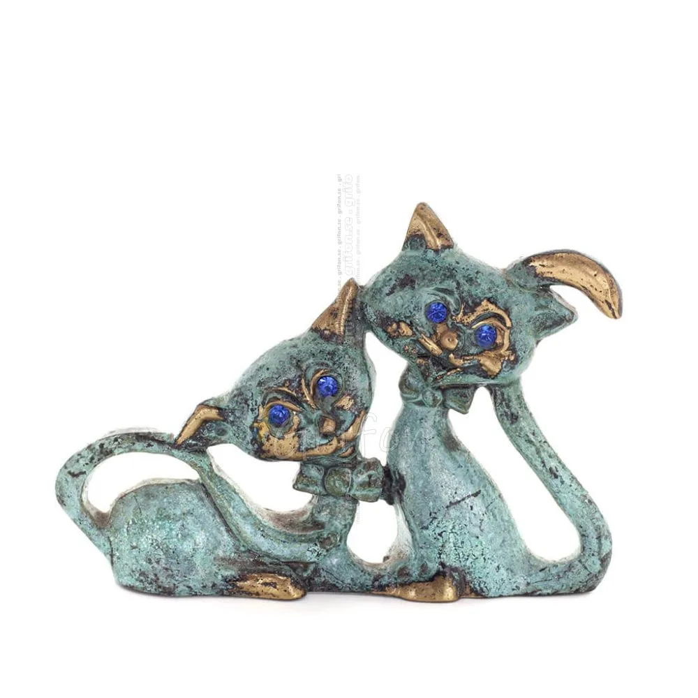 Bow Tie Couple Cat 7.5cm Full Body Statue Bronze Ornament, Miniature Bronze 1 - grifon.se 