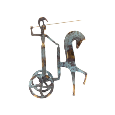 Athena or Athana or Athene: The goddess of wisdom on a chariot with a spear, 28 cm full-bodied bronze decorative statue, ancient