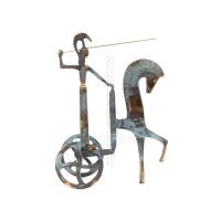 Athena eller Athana eller Athene: Vishetens gudinna pÃ¥ en vagn med spjut, 28cm helkropps bronsdekoration, antika Grekland Brons 