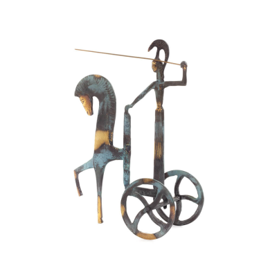 Athena or Athana or Athene: The goddess of wisdom on a chariot with a spear, 28 cm full-bodied bronze decorative statue, ancient