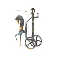 Athena or Athana or Athene: The goddess of wisdom on a chariot with a spear, 28 cm full-bodied bronze decorative statue, ancient