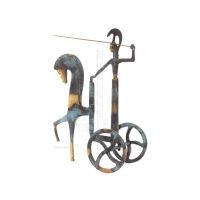 Athena eller Athana eller Athene: Vishetens gudinna pÃ¥ en vagn med spjut, 28cm helkropps bronsdekoration, antika Grekland Brons 