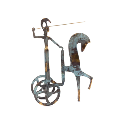 Athena or Athana or Athene: The goddess of wisdom on a chariot with a spear, 28 cm full-bodied bronze decorative statue, ancient