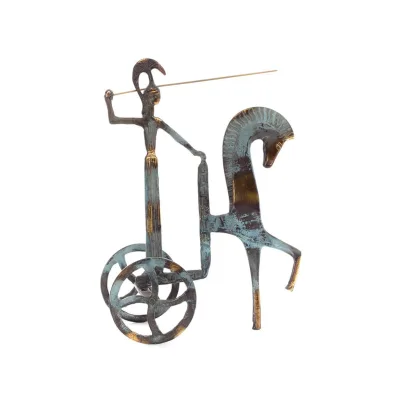 Athena or Athana or Athene: The goddess of wisdom on a chariot with a spear, 28 cm full-bodied bronze decorative statue, ancient