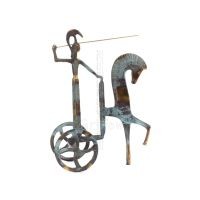 Athena or Athana or Athene: The goddess of wisdom on a chariot with a spear, 28 cm full-bodied bronze decorative statue, ancient