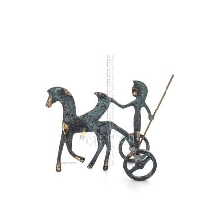 Athena or Athana or Athene: The goddess of wisdom on a chariot with Pegasus & spear, 12cm full-bodied bronze decorative statue, 