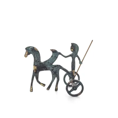 Athena or Athana or Athene: The goddess of wisdom on a chariot with Pegasus & spear, 12cm full-bodied bronze decorative statue, 