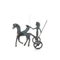 Athena or Athana or Athene: The goddess of wisdom on a chariot with Pegasus & spear, 12cm full-bodied bronze decorative statue, 