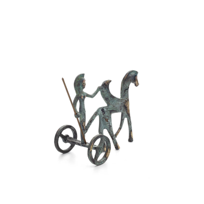 Athena or Athana or Athene: The goddess of wisdom on a chariot with Pegasus & spear, 12cm full-bodied bronze decorative statue, 