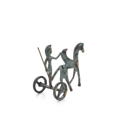 Athena or Athana or Athene: The goddess of wisdom on a chariot with Pegasus & spear, 12cm full-bodied bronze decorative statue, 