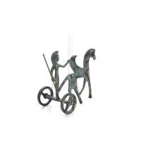 Athena or Athana or Athene: The goddess of wisdom on a chariot with Pegasus & spear, 12cm full-bodied bronze decorative statue, 