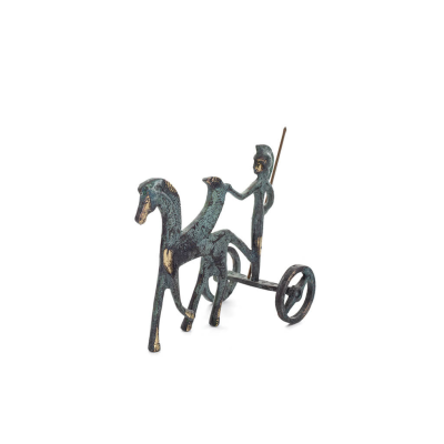 Athena or Athana or Athene: The goddess of wisdom on a chariot with Pegasus & spear, 12cm full-bodied bronze decorative statue, 