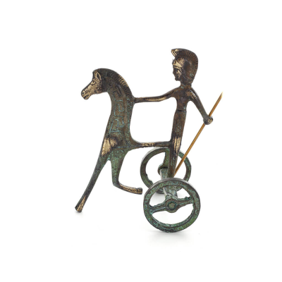 Athena or Athana or Athene: The goddess of wisdom on a chariot with a spear, 10cm full-bodied bronze decorative statue, ancient 