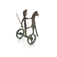 Athena or Athana or Athene: The goddess of wisdom on a chariot with a spear, 10cm full-bodied bronze decorative statue, ancient 