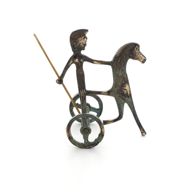 Athena or Athana or Athene: The goddess of wisdom on a chariot with a spear, 10cm full-bodied bronze decorative statue, ancient 