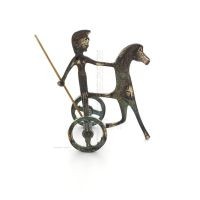 Athena or Athana or Athene: The goddess of wisdom on a chariot with a spear, 10cm full-bodied bronze decorative statue, ancient 