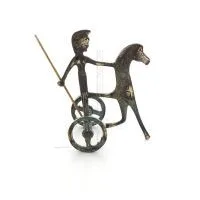 Athena or Athana or Athene: The goddess of wisdom on a chariot with a spear, 10cm full-bodied bronze decorative statue, ancient 