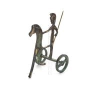 Athena or Athana or Athene: The goddess of wisdom on a chariot with a spear, 10cm full-bodied bronze decorative statue, ancient 