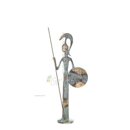 Athena or Athana or Athene: The goddess of wisdom 23cm with a spear, helmet, and shield with an owl Full-body statue Bronze Bron