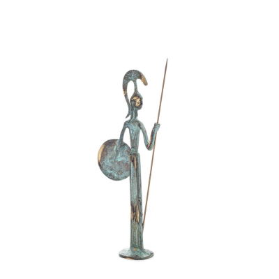 Athena or Athana or Athene: The goddess of wisdom 23cm with a spear, helmet, and shield with an owl Full-body statue Bronze Bron