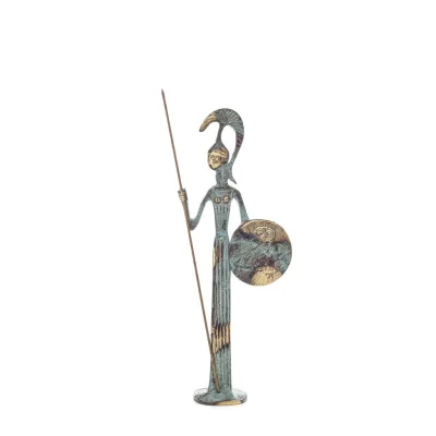 Athena or Athana or Athene: The goddess of wisdom 23cm with a spear, helmet, and shield with an owl Full-body statue Bronze Bron