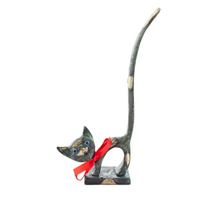 Katt, kattunge: Symbol för kvinnlighet, evighet & helvete tunn med svans 16x7cm Helkroppsstaty Bronsdekoration Brons 1 - grifon.