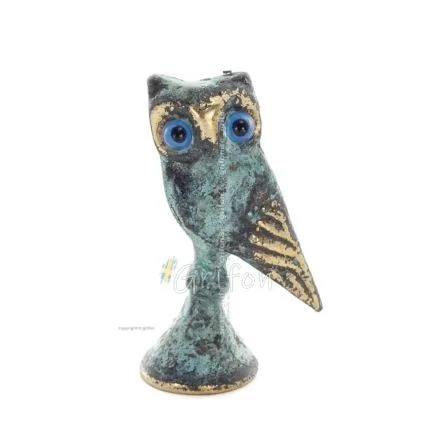 Uggla eller Glaucus: den heliga fågeln, symbol för visdom, försiktighet, platta 4,5x2cm Helkroppsstaty Bronsdekoration Brons 1 -