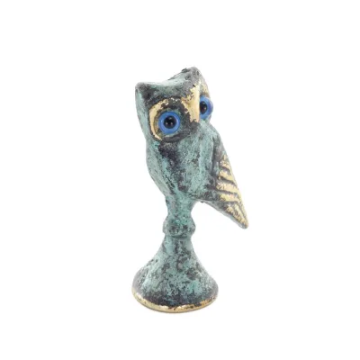 Uggla eller Glaucus: den heliga fågeln, symbol för visdom, försiktighet, platta 4,5x2cm Helkroppsstaty Bronsdekoration Brons 5 -