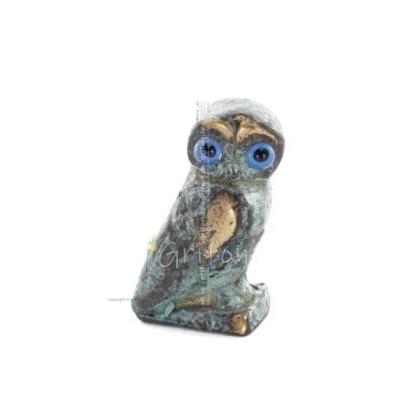Uggla eller Glaucus: den heliga fågeln, symbol för visdom, försiktighet, 3 cm helkroppsstaty Bronsdekoration Brons 1 - grifon.se