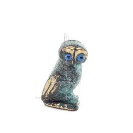 Uggla eller Glaucus: den heliga fågeln, symbol för visdom, försiktighet, 2,5x1,5 cm helkroppsstaty Bronsdekoration Brons 1 - gri