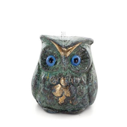 Uggla eller Glaucus: den heliga fågeln, symbol för visdom, försiktighet, liten 4x3 cm helkroppsstaty Bronsdekoration Brons 1 - g