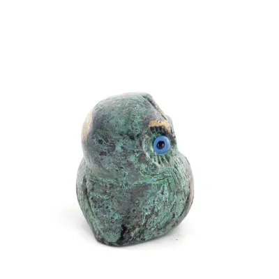 Uggla eller Glaucus: den heliga fågeln, symbol för visdom, försiktighet, liten 4x3 cm helkroppsstaty Bronsdekoration Brons 4 - g