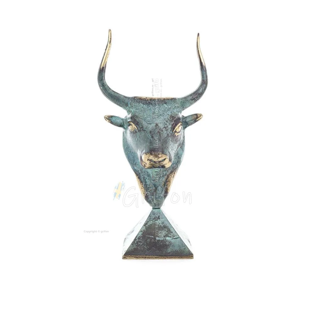 Minotaur: Drottning Pasiphaes son, tjurhuvud, tjurhuvud 20 cm byst, dekorativ staty, minoisk civilisation Brons 1 - grifon.se 