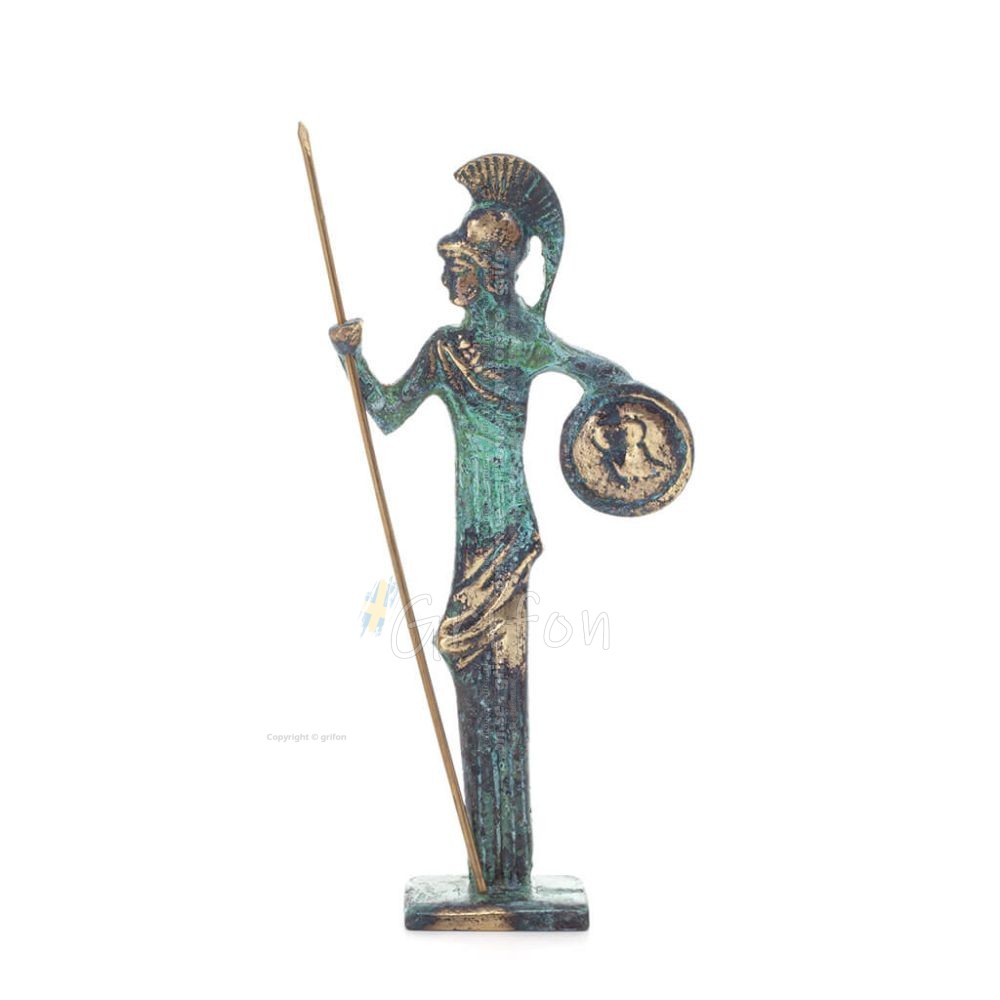 Athena or Athana or Athene: The goddess of wisdom 16cm with a spear, helmet, and shield with an owl Full-body statue Bronze Bron