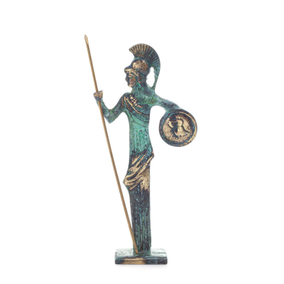 Athena or Athana or Athene: The goddess of wisdom 16cm with a spear, helmet, and shield with an owl Full-body statue Bronze Bron