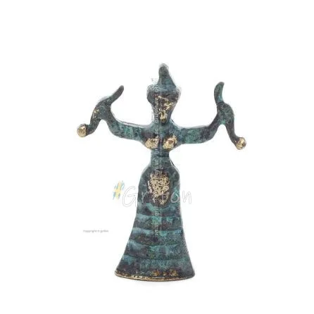 Ormgudinna, fertilitetsgudinnan 8x6 cm helkroppsstaty bronsprydnad, antikens Grekland Brons 1 - grifon.se 