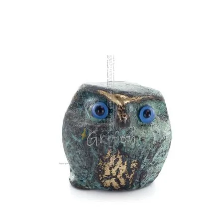 Uggla eller Glaucus: den heliga fågeln, symbol för visdom, försiktighet, mini 2,5x2,7cm helkroppsstaty Bronsdekoration Brons 1 -